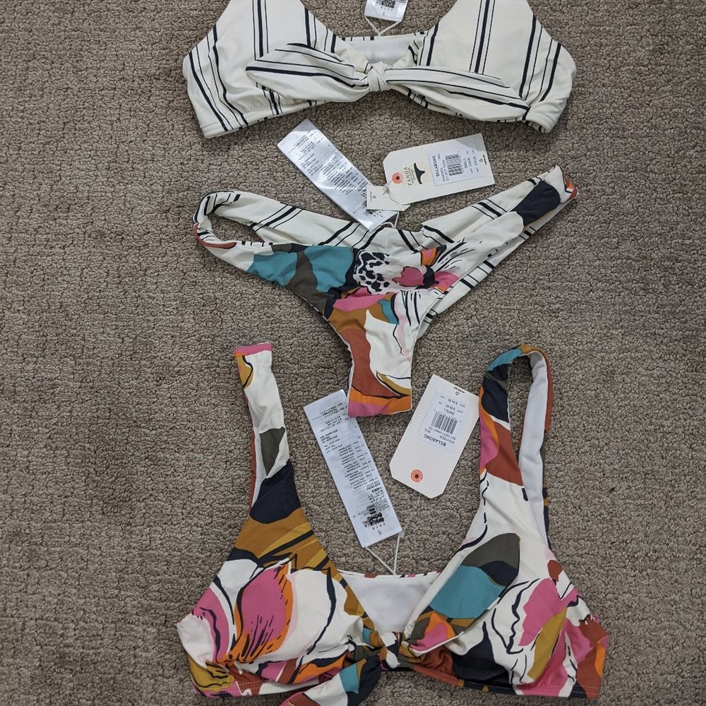 AMBER 3 Piece Reversible Billabong Day Drift - Hanky Tie Top x2 + Tanga Bikini